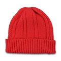 Bright red knitted beanie for kids featuring a classic ribbed texture and folded cuff - Red