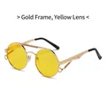 Steampunk round sunglasses with gold metal frame and yellow translucent lenses - Gold Frame Yellow Lenses