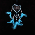 Blue heart-shaped dream catcher with woven net rings and soft blue hanging feathers - Lake Blue