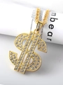 Collana hip hop con segno del dollaro placcata oro 18K con strass su catena cubana - Oro