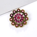 Vintage floral round brooch with pink rhinestones on bronze metal for elegant fashion - Vintage Round - Pink Rhinestone (XD558-4)