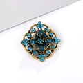 Vintage bronze square brooch pin with turquoise blue crystals for fashion accessories - Vintage Square - Blue Gemstone (XD634-4)