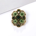 Vintage gold alloy brooch with emerald green rhinestones and filigree cross design - Cross Floral - Green Gemstone (XD638-4)