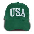 Vue détaillée de la broderie blanche USA sur une casquette de baseball verte - Vert-USA 45