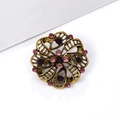 Vintage bronze round brooch with hollow floral pattern and purple rhinestones - Vintage Round - Purple Rhinestone (XD5365-1)