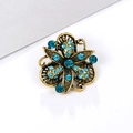 Vintage golden flower brooch pin with elegant blue rhinestones for fashion accessories - Vintage Flower - Blue Rhinestone (XD5442-1)
