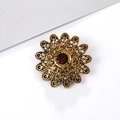 Vintage bronze sunflower brooch featuring a deep red center stone and amber accents - Sunflower Shape - Dark Red Gem (XD5473-4)