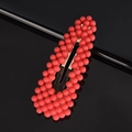 Close-up of a rectangular hair clip with matte red beads and a gold metal base structure - Red Waterdrop