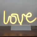 Love shaped LED neon table lamp with warm yellow light on a white base for room decor - LOVE (Warm White) With Base