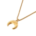 Minimalist golden moon pendant necklace with textured crescent design on box chain - Gold