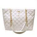Witte gewatteerde shopper met gouden hertenbedeltje en luxe ketting schouderband - Wit