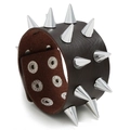 Herren Punk Kunstlederarmband mit zweireihigen silbernen spitzen Metallnieten - Braun