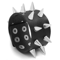 Punk-Stil schwarzes Kunstlederarmband mit zwei Reihen silberner spitzer Metallnieten - Schwarz