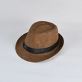 Classic straw Fedora hat in brown with black ribbon band for summer outdoor casual wear - L (58-60cm) / Coffee