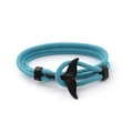 Blue nautical cord bracelet featuring a matte black whale tail anchor clasp - Black Whale Tail Buckle / Sky Blue