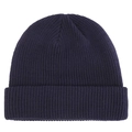 Detailed view of dark blue ribbed knit beanie with thick cuff texture for winter - Navy Blue
