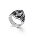 Vintage-Ring aus Edelstahl mit klarem Zirkon im Marquise-Schliff und Gravur - US 7 / Weiß