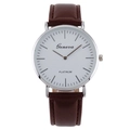Minimalist quartz watch with brown leather strap and silver case with white dial - Silver Case Brown Strap