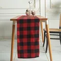 Classic red and black plaid Christmas table runner on a rustic wooden dining table - 33*180cm / Red and Black Grid