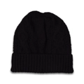 Women's cable knit beanie hat in black with a cozy cuffed brim for winter warmth - Adult / Black