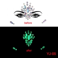Luminous face jewels YJ-05 comparison showing day look and green glow in the dark effect - YJ-05