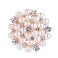 Elegant rose gold round floral brooch featuring cream pearls and sparkling crystals - Rose Gold Round Flower Cluster Pearl