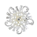 Silver flower brooch with pearls and rhinestones shown in a center-aligned product view - Silver Five-petal Pearl Flower