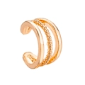 Three-layer gold-plated geometric ear cuff with smooth and beaded texture for non-pierced ears - 3-Layer Bead Smooth Style (KC Gold 11624)