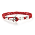 Detail of red braided polyester rope bracelet with silver airplane metal buckle closure - Red