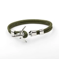 Close-up of military green nylon rope bracelet with a silver airplane anchor clasp - Army Green