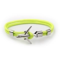 Detail of neon green woven cord bracelet with silver airplane metal clasp and slides - Neon Yellow