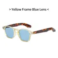 Retro sunglasses with transparent yellow frame, blue lenses and tortoiseshell temples - Yellow Frame Blue Lens