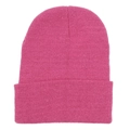 Minimalist solid pink knit beanie hat for women featuring a cozy ribbed cuff design - One Size / Rose Red