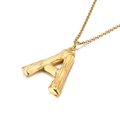 Collana con ciondolo lettera A dorata in acciaio al titanio con trama effetto bambù - Ciondolo Lettera A (KP82097-KHX)