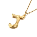 Collana dorata con ciondolo lettera J a trama bambù su una sottile catena di metallo - Ciondolo Lettera J (KP82106-KHX)