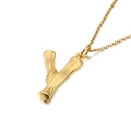 Collana in acciaio al titanio dorato con ciondolo a forma di lettera stile bambù - Ciondolo Lettera Y (KP82121-KHX)