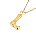 Collana con pendente lettera L dorata stile bambù in acciaio al titanio con finitura testurizzata - Ciondolo Lettera L (KP82108-KHX)