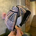 Classic tartan plaid wide knotted headband for women in beige and red vintage style - Beige Plaid