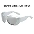 Lunettes de soleil de sport Steampunk Y2K avec monture argentée et verres miroir argentés - Monture Argent Verres Miroir Blanc