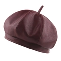 Fashionable burgundy PU leather beret with vintage solid color and soft pumpkin hat style - 57-58cm / Burgundy