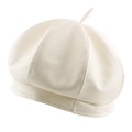 Cream-white PU leather beret for women, stylish pumpkin hat with vintage painter design - 57-58cm / Beige