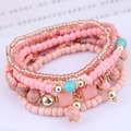 Bohemian multi-layer handmade beaded bracelet set with pink acrylic and turquoise beads - Pink