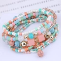 Bohemian multilayer beaded bracelet with colorful macaron seed beads and turquoise charms - Colorful