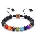 Braided chakra bracelet with black lava stones and colorful natural stone beads - Gold Square Tree of Life Lava Stone Style(004)