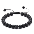 Détail du bracelet tressé ajustable en pierre de lave noire et pierre mate pour hommes et femmes - Style Pierre Mate (Corde Tressée)