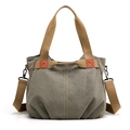Olive green canvas tote bag with khaki straps and orange leather accents for women - Army Green