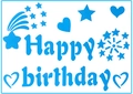 Blue Happy Birthday vinyl balloon sticker set with stars and hearts for party decor - Birthday 01 / Blue