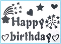 Black 'Happy Birthday' balloon stickers with stars and hearts for party decoration - Birthday 01 / Black