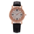 Women's quartz watch with rose gold crystal dial and black crocodile pattern leather strap - Black