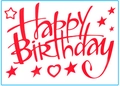 Red Happy Birthday sticker with stars and heart design for bubble balloon decoration - Birthday 04 / Red